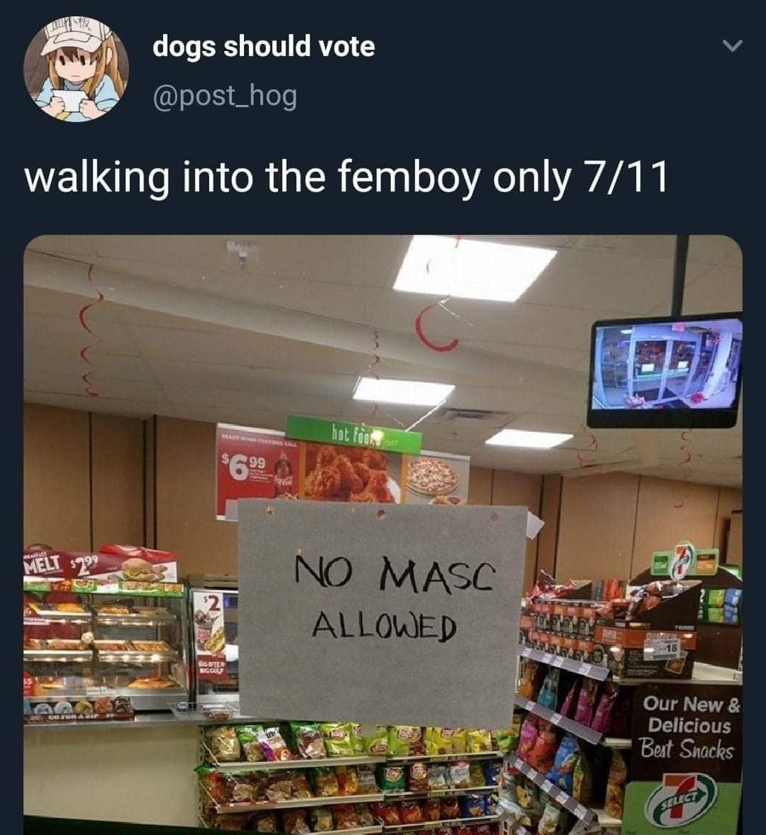 This meme is a screenshot of a 7-Eleven store's security camera footage, showing a person in a woman's clothing entering the store and being asked to leave. The text "LADY IN THE BATHROOM: 7-ELEVEN SECURITY FOOTAGE" is written above the image, and the text "WALKING INTO THE BATHROOM OF A GUY YOU'VE NEVER MET IS CARRIED OUT BY A 7-ELEVEN EMPLOYEE EVERY DAY" is written below it.